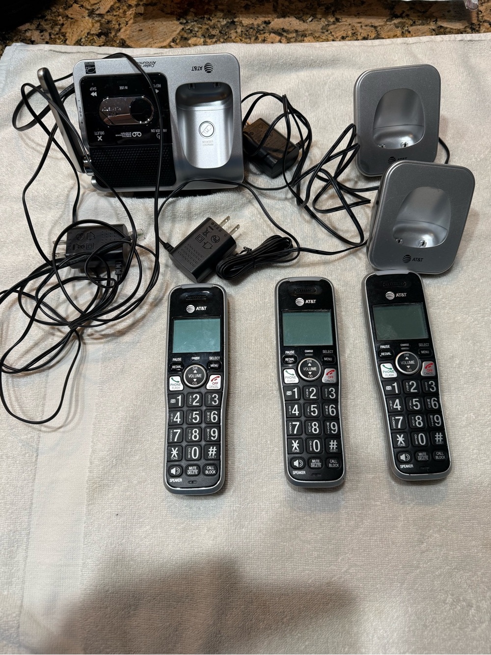 AT&T Silver & Black Cordless Phone System with 3 Handsets